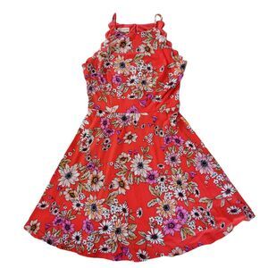The General Good Taliyah Red Floral Scallop Detail Knit Dress Women's Medium